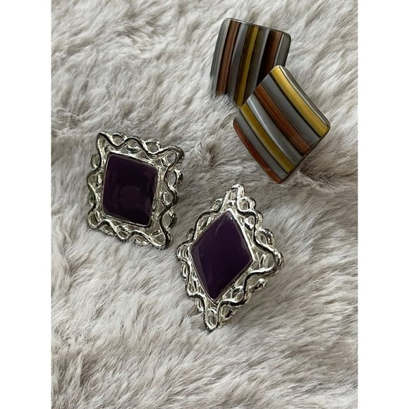 Vintage Square Pierced Earrings - 2 Pairs - Picture 3 of 11